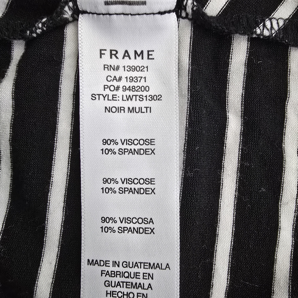 Frame Denim Black & White Shirred Chevron V-Neck Puff Sleeve Blouse, Sz L - Picture 7 of 7
